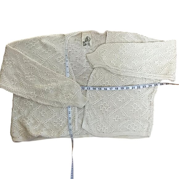 VTG BARBARAS & COVEY Handloomed Crochet Cardigan L Ivory Pointelle Boho Knit USA - Picture 4 of 8